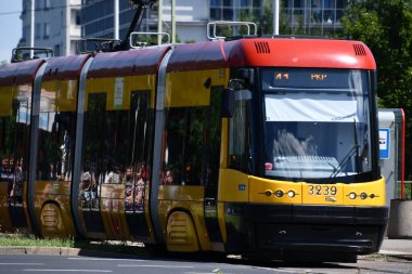 WARSAW, POLAND - JUL 15: Tram in Warsaw, Poland, as seen on July 15, 2022.
