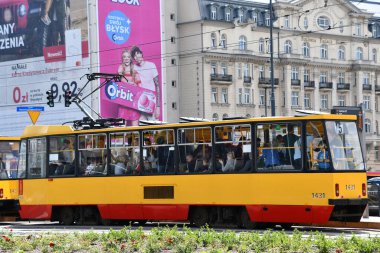 WARSAW, POLAND - JUL 15: Tram in Warsaw, Poland, as seen on July 15, 2022.