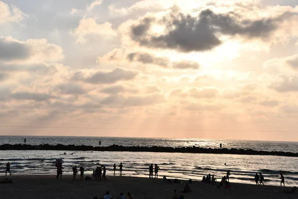 stock image TEL AVIV, ISRAEL - JUL 18: Sunset view from the beach in Tel Aviv, Israel, as seen on July 18, 2021.