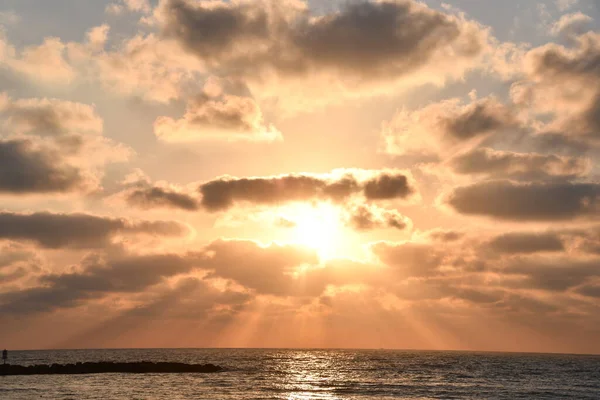 Pohled Západ Slunce Pláže Tel Avivu Izrael — Stock fotografie