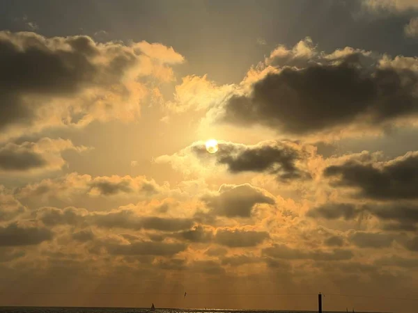 Zonsondergang Uitzicht Vanaf Het Strand Tel Aviv Israël — Stockfoto