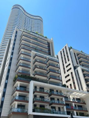 TEL AVIV, ISRAEL - JUL 18: Gindi Towers in Tel Aviv, Israel, as seen on July 18, 2022.