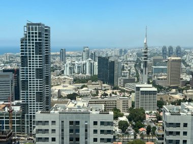 TEL AVIV, ISRAEL - 20 Temmuz 2021 'de İsrail' de Tel Aviv 'in havadan görünüşü.