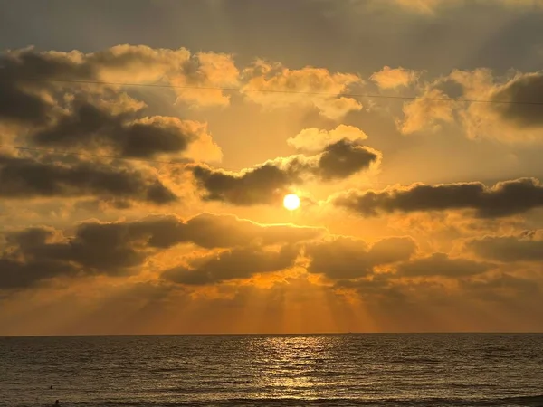 Vista Del Atardecer Desde Playa Tel Aviv Israel —  Fotos de Stock