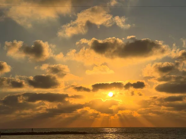 Вид Закат Пляжа Тель Авива Израиль — стоковое фото