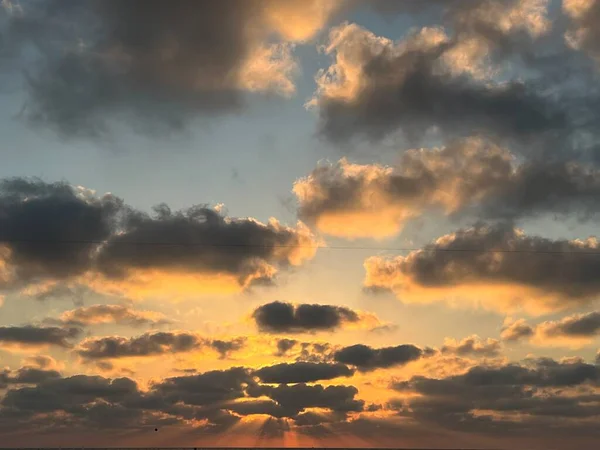 Widok Zachód Słońca Plaży Tel Awiwie Izrael — Zdjęcie stockowe