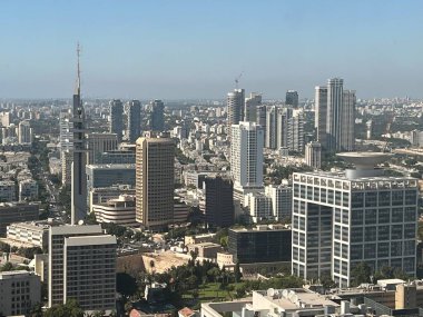 TEL AVIV, ISRAEL - 20 Temmuz 2021 'de İsrail' de Tel Aviv 'in havadan görünüşü.