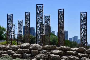 TEL AVIV, ISRAEL - JUL 20: Skyline 2020 by Avner Sher sculpture at Muza Eretz Israel Museum in Tel Aviv, Israel, as seen on July 20, 2022.