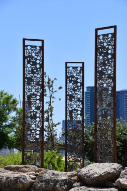 TEL AVIV, ISRAEL - JUL 20: Skyline 2020 by Avner Sher sculpture at Muza Eretz Israel Museum in Tel Aviv, Israel, as seen on July 20, 2022.