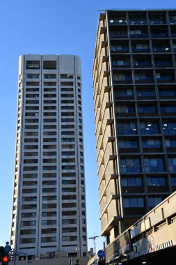 TEL AVIV, ISRAEL - JUL 21: Buildings in Tel Aviv, Israel, as seen on July 21, 2022.