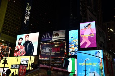 NEW YORK, NY - JUN 18: Times Square, featured with Broadway Theaters and animated LED signs, in Manhattan, as seen on Jun 18, 2022. It is a symbol of New York City and the United States.