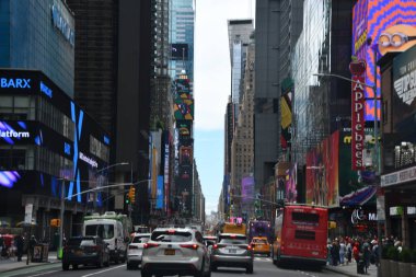 NEW YORK, NY - JUN 18: Times Square, featured with Broadway Theaters and animated LED signs, in Manhattan, as seen on Jun 18, 2022. It is a symbol of New York City and the United States.