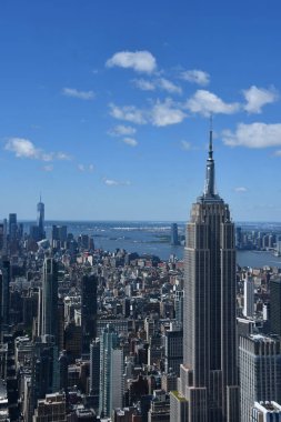 NEW YORK, NY - JUN 19: View of Manhattan including the Empire State Building from The Summit observation deck at One Vanderbilt in Manhattan, New York City, as seen on June 19, 2022.