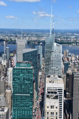 NEW YORK, NY - JUN 19: View of the Salesforce Building from The Summit observation deck at One Vanderbilt in Manhattan, New York City, as seen on June 19, 2022.