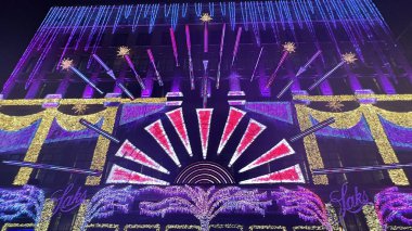 NEW YORK, NY - DEC 2: Holiday Light Show at Saks Fifth Avenue flagship store in New York City, as seen on Dec 2, 2022.