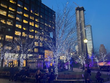 NEW YORK, NY - DEC 21: Christmas decor at Bella Abzug Park at Hudson Yards in Manhattan, New York City, as seen on Dec 21, 2022.