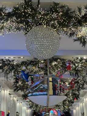 NEW YORK, NY - DEC 21: Christmas decor at Macy's flagship store at Herald Square in New York, as seen on Dec 21, 2022. It features about 1.1 million square feet of retail space.
