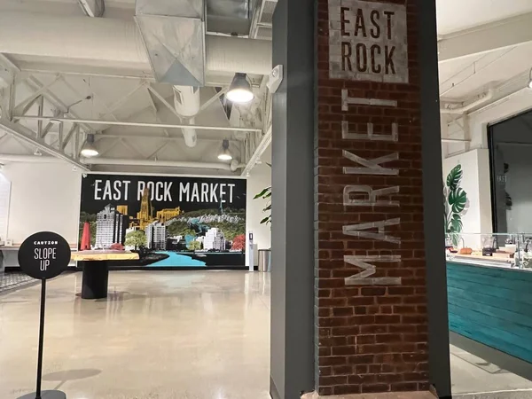 stock image NEW HAVEN CT - NOV 19: East Rock Market is the first food hall in New Haven, Connecticut, as seen on Nov 19, 2022.