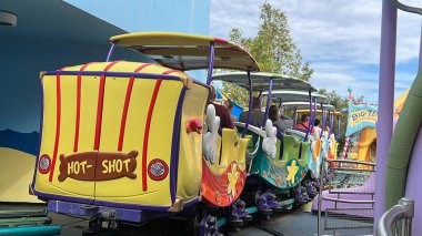 ORLANDO FL - DEC 30: The High in the Sky Seuss Trolley Train Ride at Seuss Landing at Universal Islands of Adventure in Orlando, Florida, as seen on Dec 30, 2022.