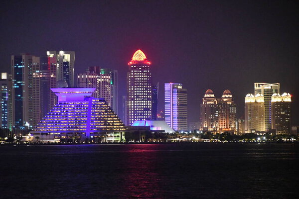 DOHA, QATAR - FEB 11: Skyline of Doha in Qatar, as seen on Feb 11, 2023.