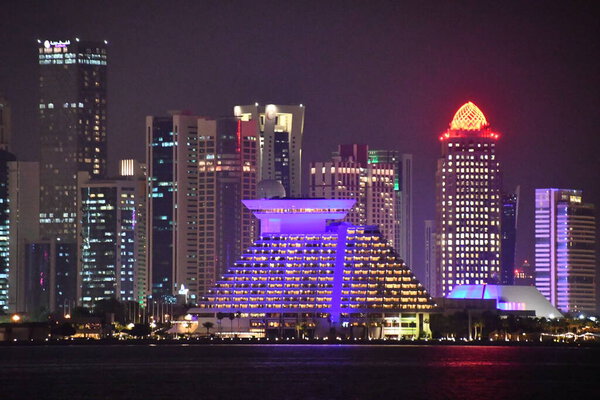 DOHA, QATAR - FEB 11: Skyline of Doha in Qatar, as seen on Feb 11, 2023.
