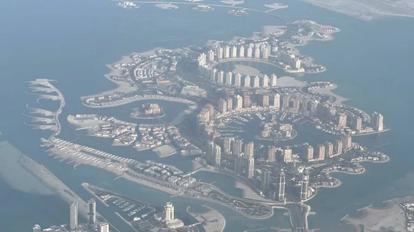 Doha Qatar Feb Повітряний Вид Перлину Доху Катар Літака Видно — стокове фото