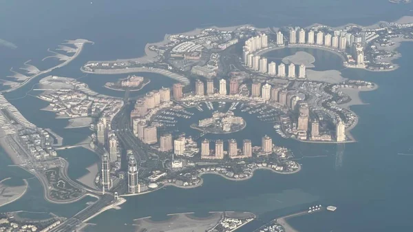 Doha Qatar Feb Aerial View Pearl Doha Qatar Airplane Seen — Stock Photo, Image