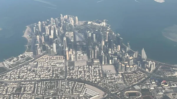 Doha Qatar Feb Αεροφωτογραφία Της Ντόχα Στο Κατάρ Από Αεροπλάνο — Φωτογραφία Αρχείου