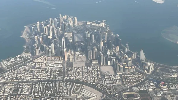 Doha Qatar Feb Повітряний Вид Доху Літака Видно Лютого 2023 — стокове фото