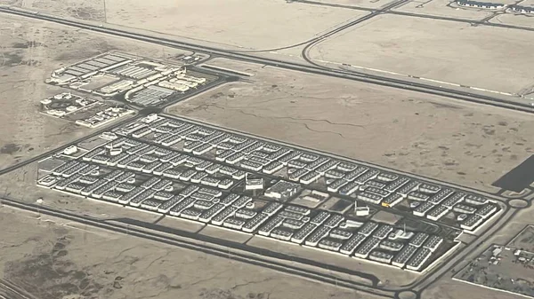 stock image DOHA, QATAR - FEB 11: Aerial view of Qatar from an airplane, as seen on Feb 11, 2023.