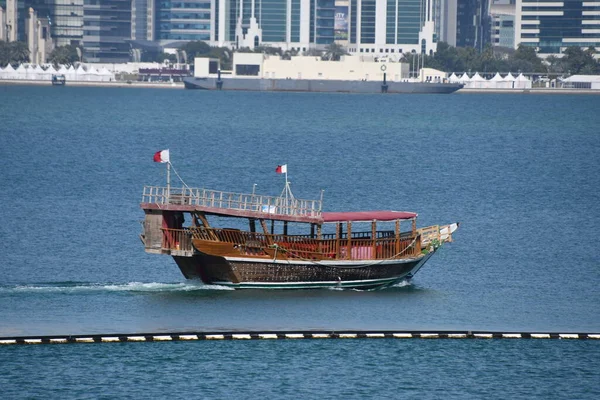 Doha Katar Feb Arabski Dhow Łodzie Doha Katar Jak Widać — Zdjęcie stockowe