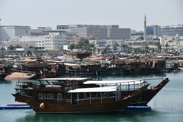 Doha Qatar Feb Arabic Dhow Boats Doha Qatar Seen Feb — Stock Photo, Image