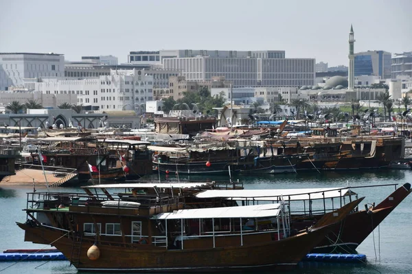 Doha Qatar Feb Arabic Dhow Boats Doha Qatar Seen Feb — Stock Photo, Image