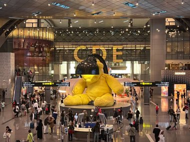 DOHA, QATAR - FEB 11: Terminal building at Hamad International Airport in Doha, Qatar, as seen on Feb 11, 2023. clipart