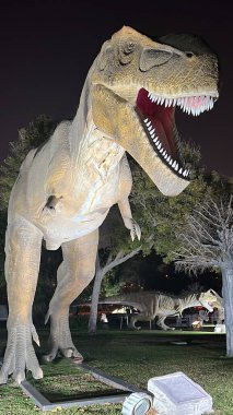 DUBAI, BAE - 19 Şubat 2023 'te Dubai, BAE' deki Dubai Garden Glow 'daki Dinozor Parkı.