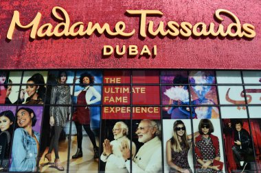 DUBAI UAE - FEB 18: Madame Tussauds Dubai on Bluewaters Island in Dubai, UAE, as seen on Feb 18, 2023. clipart