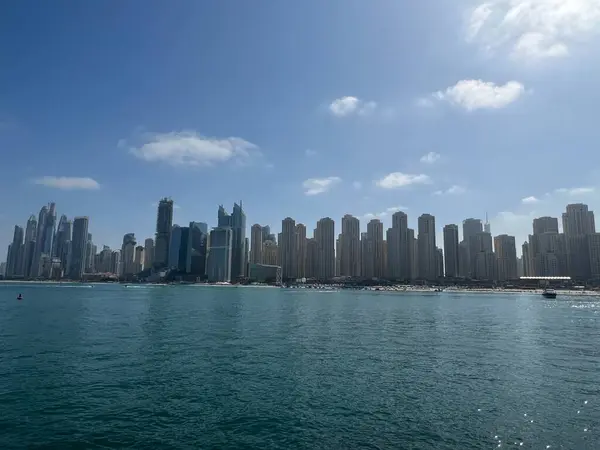 stock image DUBAI UAE - FEB 10: View of Jumeirah Beach Residences JBR from Bluewaters Island in Dubai, UAE, as seen on Feb 10, 2023.