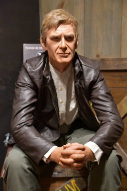 28 Mayıs 2023 'te Ontario, Kanada' daki Niagara Şelalesi 'ndeki Clifton Hill' deki Louis Tussauds Balmumu Fabrikası 'nda Harrison Ford heykeli görüldü..