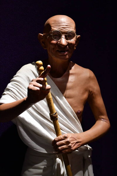 NIAGARA FALLS ON - MAY 28: Mahatma Gandhi statue at Louis Tussauds Waxworks at Clifton Hill at Niagara Falls in Ontario, Canada, as seen on May 28, 2023.