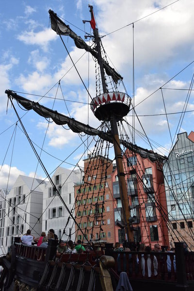 GDANSK, POLAND - AUG 19: Pirate ship in Gdansk, Poland, as seen on Aug 19, 2019.