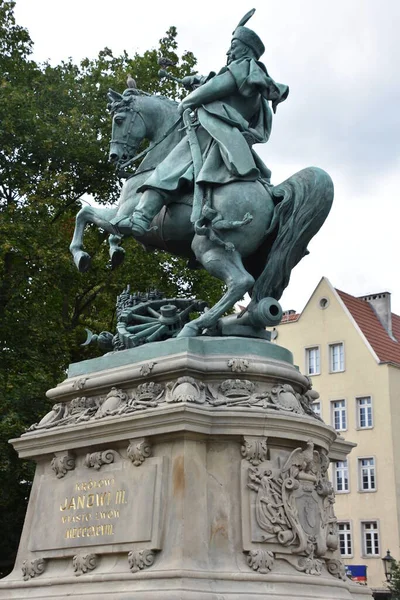 Gdansk Poland Aug 2019年8月19日在波兰格但斯克发现的约翰三世索比耶斯基国王雕像 — 图库照片