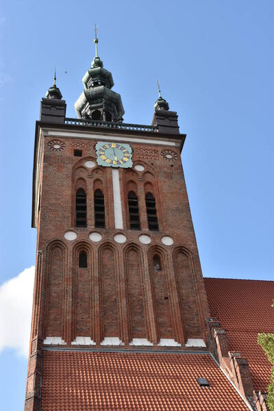 GDANSK, POLAND - AUG 21: St Catherines Church in Gdansk, Poland, as seen on Aug 21, 2019.