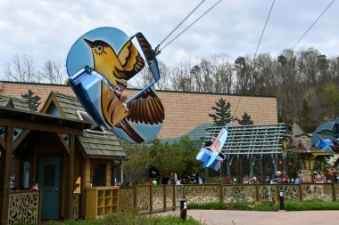 SEVIERVILLE TN - 13 Nisan 2022 'de görülen Sevierville, Tennessee' deki Dollywood Tema Parkı 'nda Çılgın Alaycı Kuş gezisi.