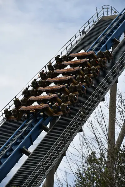 SEVIERVILLE TN - 13 Nisan 2022 'de görüldüğü üzere Sevierville, Tennessee' deki Dollywood Tema Parkı 'nda Wild Eagle hız treni.