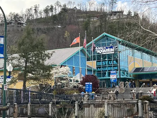 Gatlinburg Rpr9 田纳西州盖茨林堡烟雾水族馆 2021年4月9日建成 盖茨林堡是一个很受欢迎的度假胜地 因为它座落在美国441号公路沿线的大烟山国家公园的边界上 图库照片