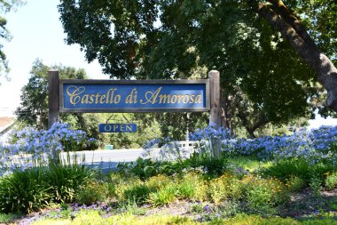 CALISTOGA CA - 11 Ağustos 2023 'te Calistoga, Kaliforniya' daki Napa Vadisi 'nde Castello di Amorosa Şaraphanesi ve Vineyard.