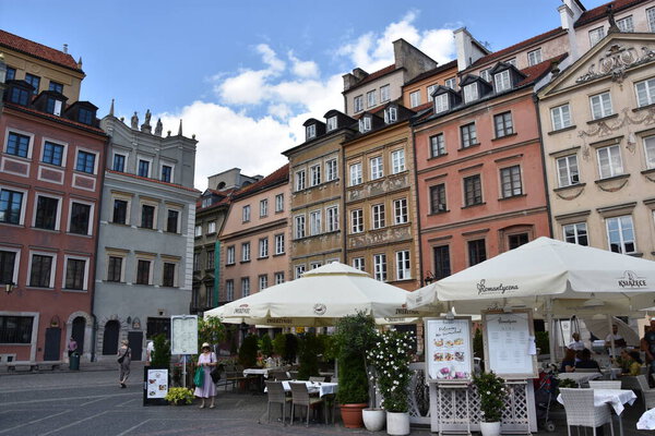 WARSAW, POLAND - AUG 11: Market Square at Old Town in Warsaw, Poland, as seen on Aug 11, 2019.