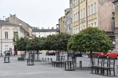 KRAKOW, POLAND - AUG 13: The Ghetto Heroes Square in Krakow, Poland, as seen on Aug 13, 2019. clipart