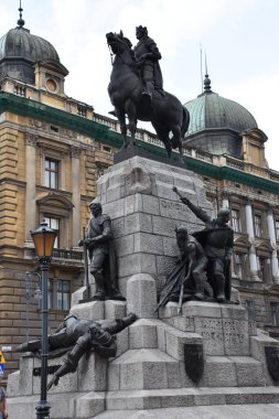 KRAKOW, POLAND - 12 Ağustos 2019 'da Polonya' nın Krakow kentindeki Grunwald Anıtı.