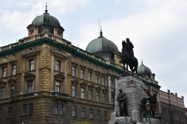 KRAKOW, POLAND - 12 Ağustos 2019 'da Polonya' nın Krakow kentindeki Grunwald Anıtı.